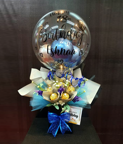 Classic Aqua Balloon Chocolate Bouquet with Led – One Image Balloon Sdn Bhd